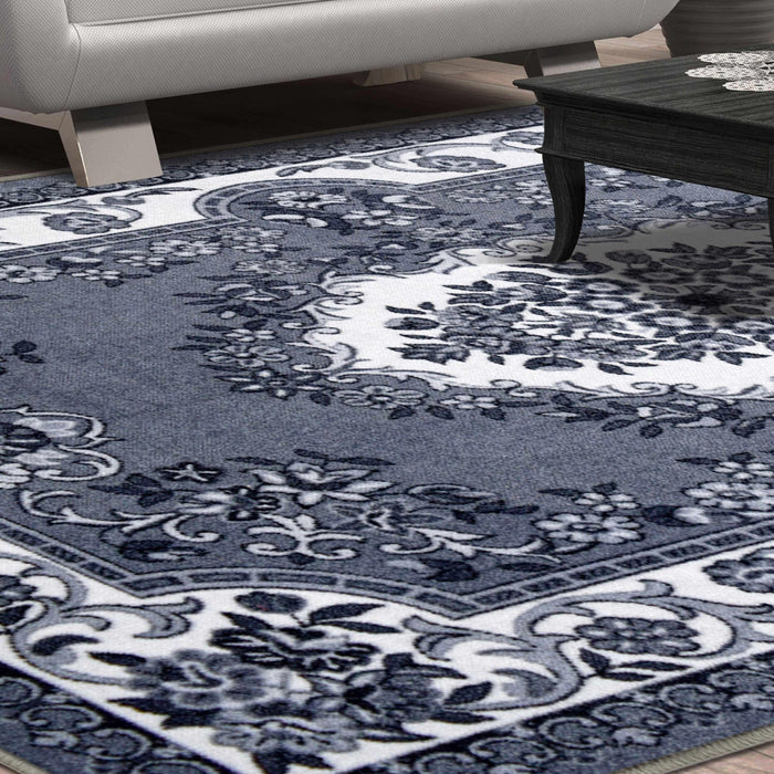 Seraphina Floral Non-Slip Indoor Area Rug Or Runner Rug Or Door Mat - Black-White