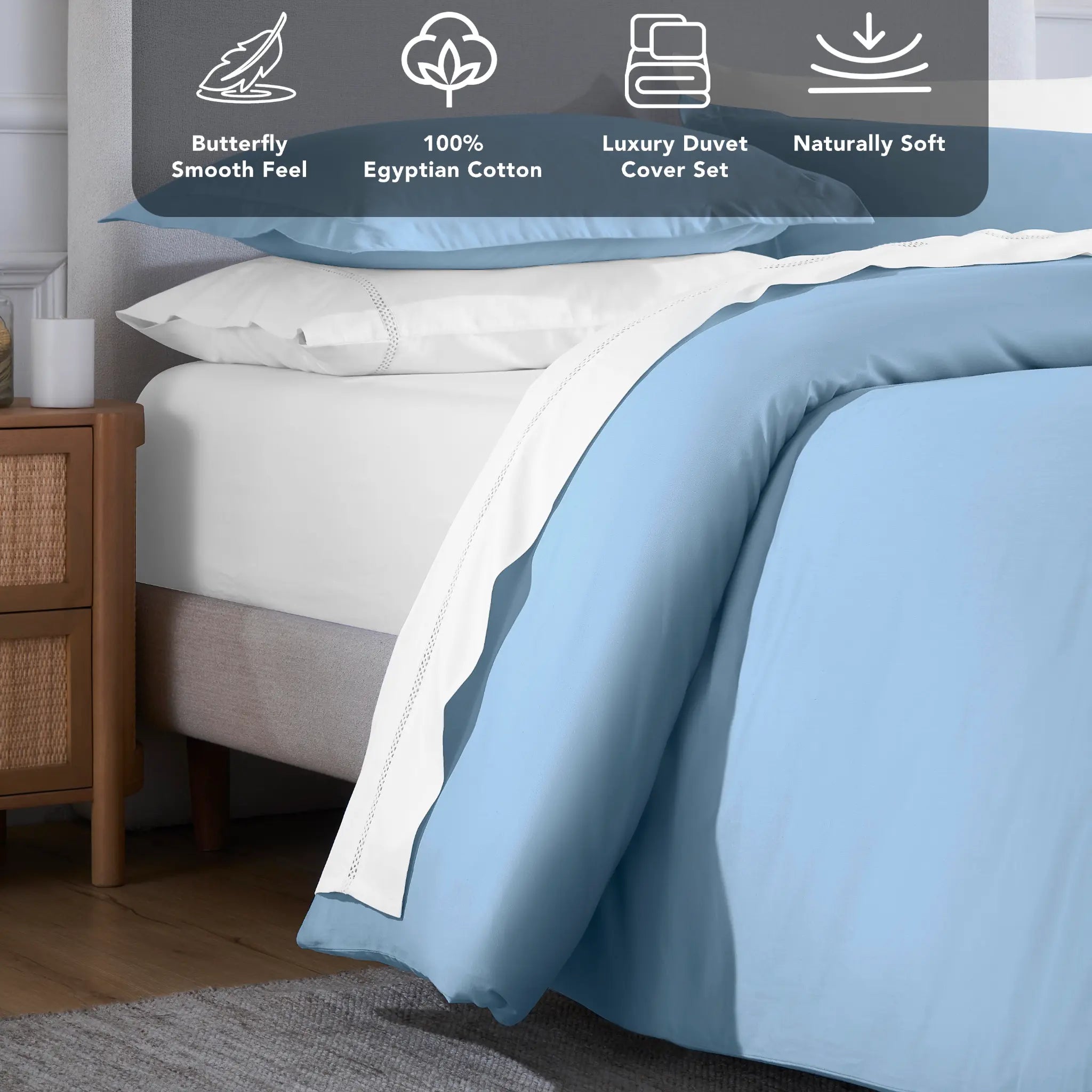 Egyptian Cotton 650 Thread Count Solid Duvet Cover Set - Blue Nile Mills