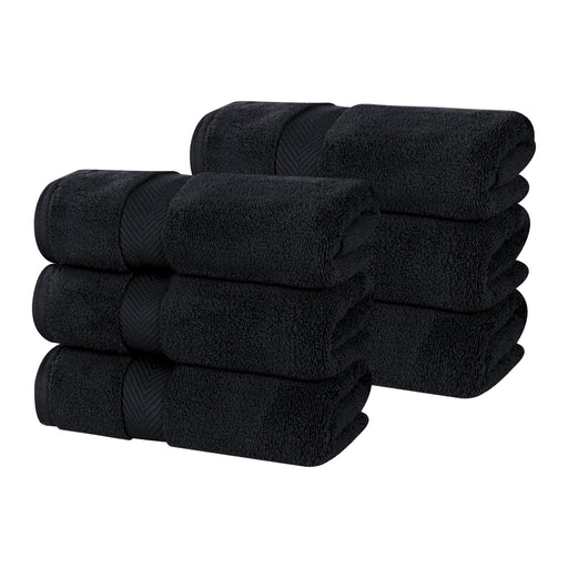 Zero Twist Cotton Solid Ultra-Soft Absorbent Hand Towel Set of 6 - Black