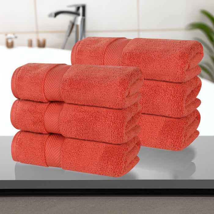 Zero Twist Cotton Solid Ultra-Soft Absorbent Hand Towel Set of 6 - Brick Red