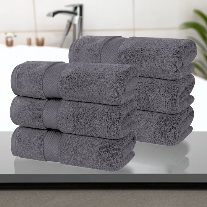 Zero Twist Cotton Solid Ultra-Soft Absorbent Hand Towel Set of 6 - Gray