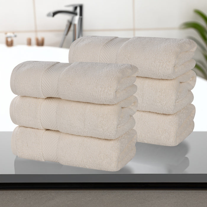 Zero Twist Cotton Solid Ultra-Soft Absorbent Hand Towel Set of 6 - Ivory