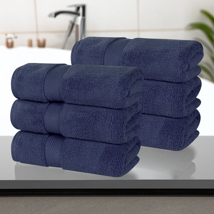 Zero Twist Cotton Solid Ultra-Soft Absorbent Hand Towel Set of 6 - Midnight Blue