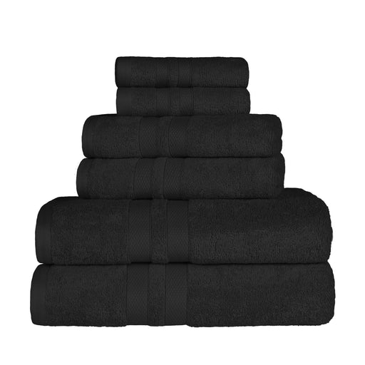 Ultra Soft Cotton Absorbent Solid Assorted 6 Piece Towel Set - Black