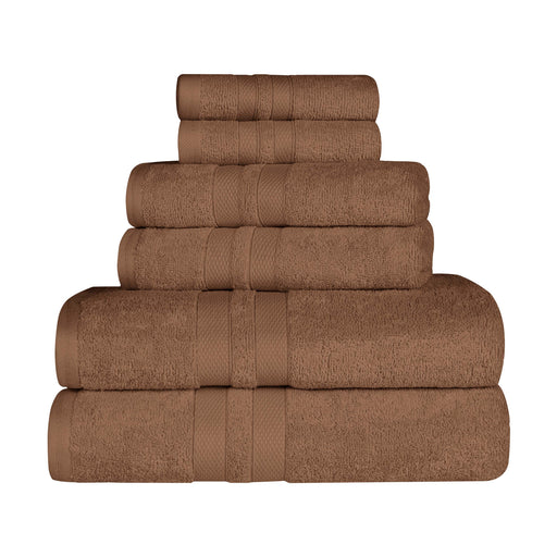 Ultra Soft Cotton Absorbent Solid Assorted 6 Piece Towel Set - Chocolate