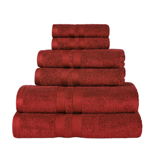 Ultra Soft Cotton Absorbent Solid Assorted 6 Piece Towel Set - Maroon