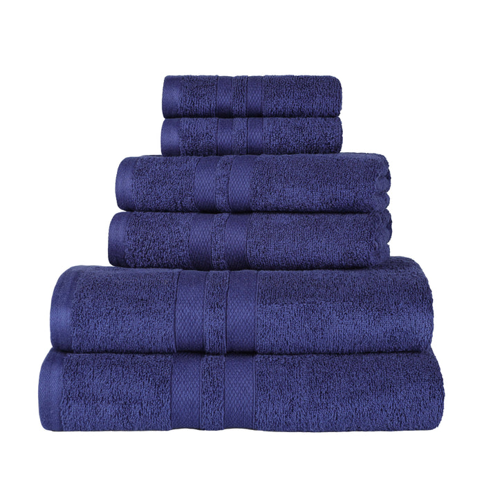 Ultra Soft Cotton Absorbent Solid Assorted 6 Piece Towel Set - Navy Blue