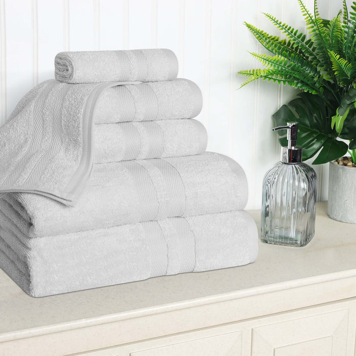 Ultra Soft Cotton Absorbent Solid Assorted 6 Piece Towel Set - Silver