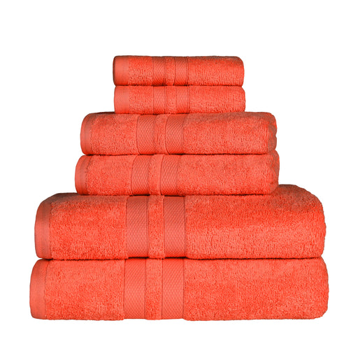Ultra Soft Cotton Absorbent Solid Assorted 6 Piece Towel Set -Tangerine