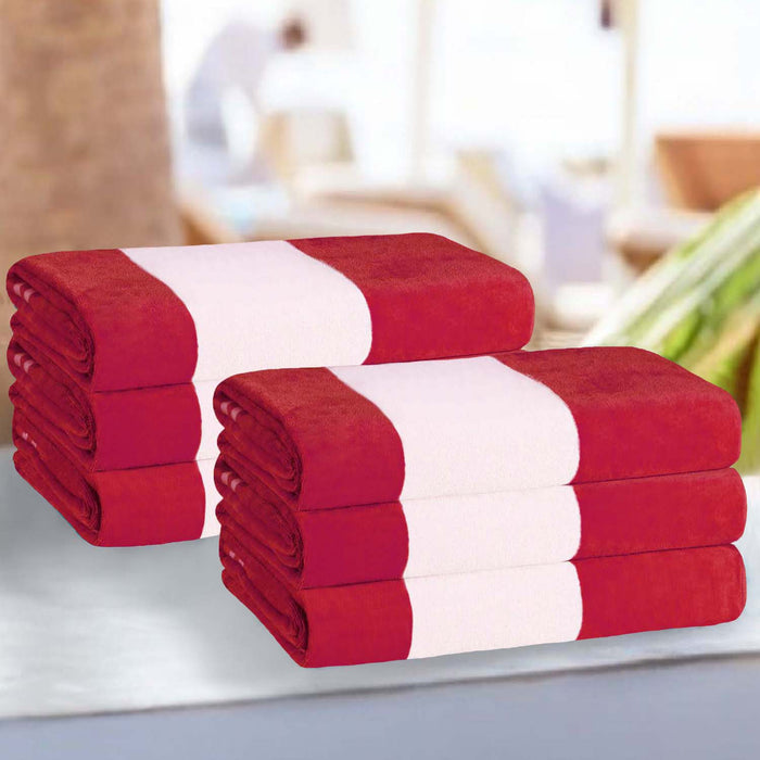 Cabana Stripe Oversized Cotton Beach Towel Set - Red