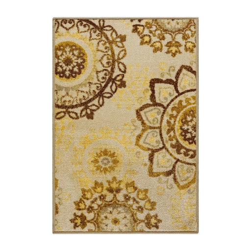 Liena Medallion Non-Slip Washable Indoor Area Rug or Runner - Brown-Cream