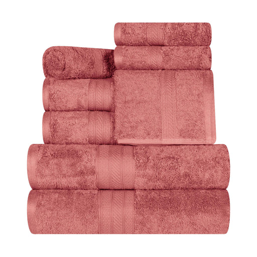 Long Staple Combed Cotton Quick-Drying Solid 8 Piece Towel Set - Blush