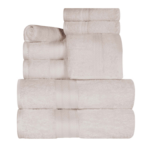 Long Staple Combed Cotton Quick-Drying Solid 8 Piece Towel Set - Ivory