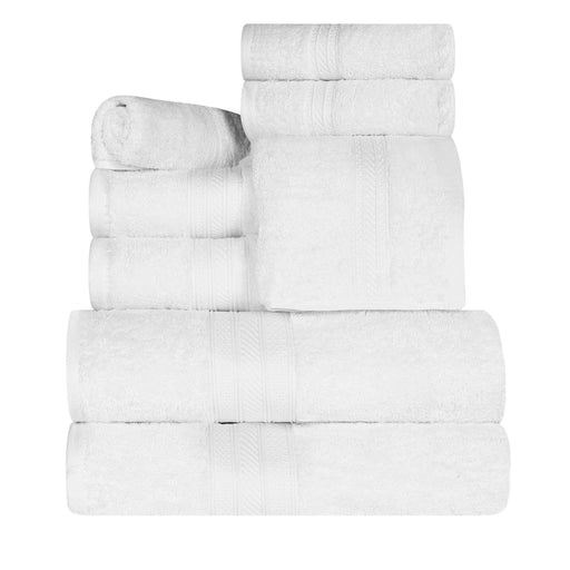 Long Staple Combed Cotton Quick-Drying Solid 8 Piece Towel Set - White