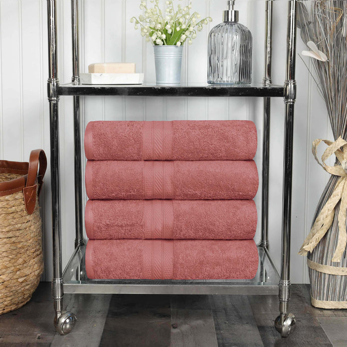 Long Staple Combed Cotton Quick Drying Solid 4 Piece Bath Towel Set - Blush