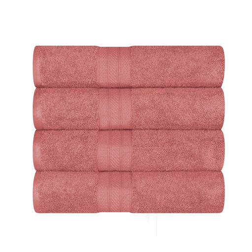 Long Staple Combed Cotton Quick Drying Solid 4 Piece Bath Towel Set - Blush