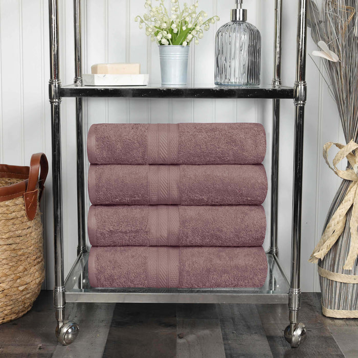 Long Staple Combed Cotton Quick Drying Solid 4 Piece Bath Towel Set - Grape Shake