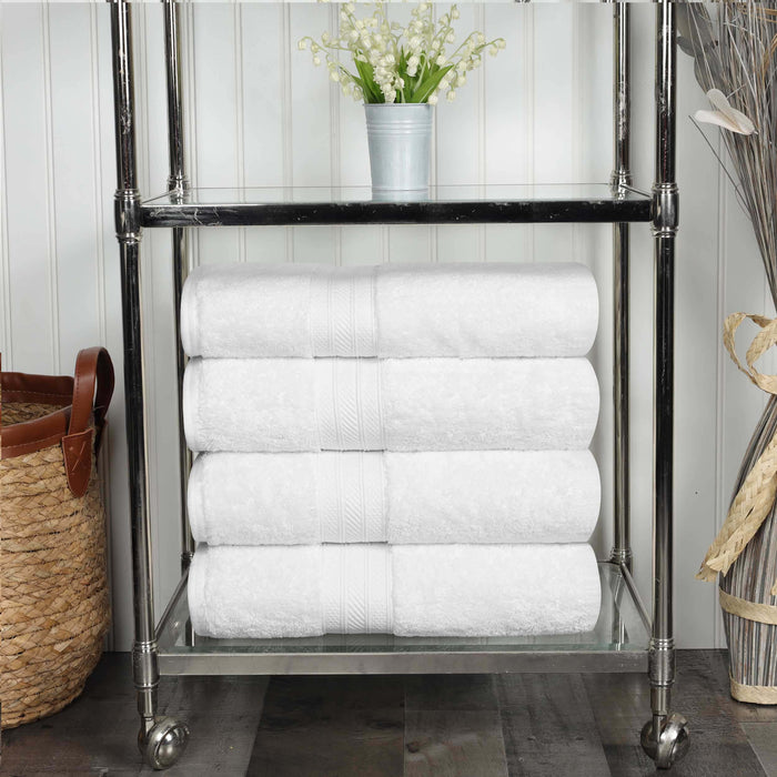 Long Staple Combed Cotton Quick Drying Solid 4 Piece Bath Towel Set - White