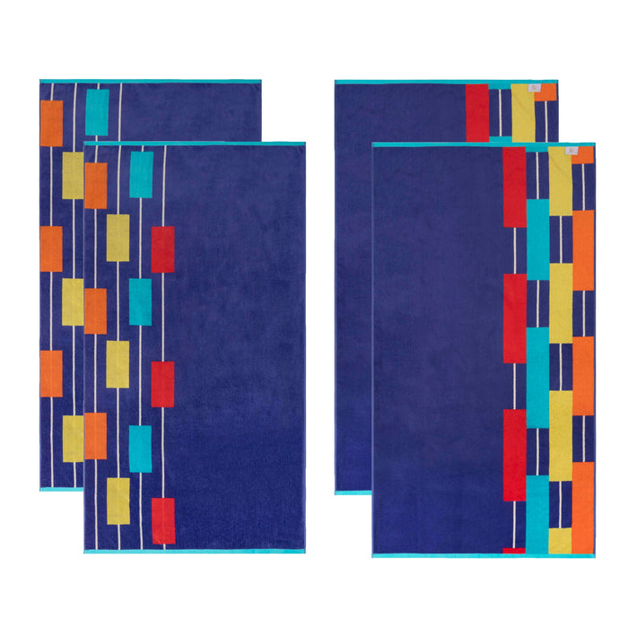 Neon Tiles Oversized 4 Piece Beach Towel Set - CeruleanBlue