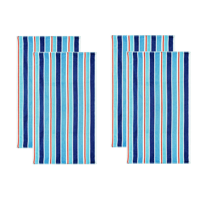 Ocean Stripe Oversized Cotton 4 Piece Beach Towel Set - Blue