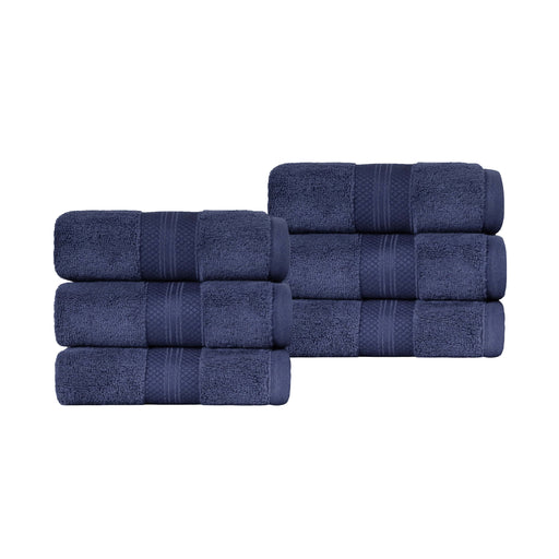 Turkish Cotton Absorbent Ultra-Plush Solid 6 Piece Hand Towel Set - Crown Blue