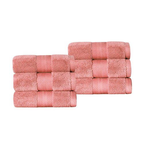 Turkish Cotton Absorbent Ultra-Plush Solid 6 Piece Hand Towel Set - Coral