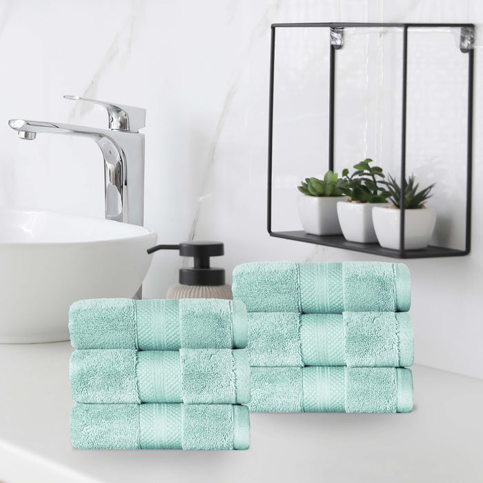 Turkish Cotton Absorbent Ultra-Plush Solid 6 Piece Hand Towel Set - Dusty Aqua
