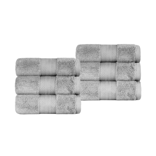 Turkish Cotton Absorbent Ultra-Plush Solid 6 Piece Hand Towel Set - Gray