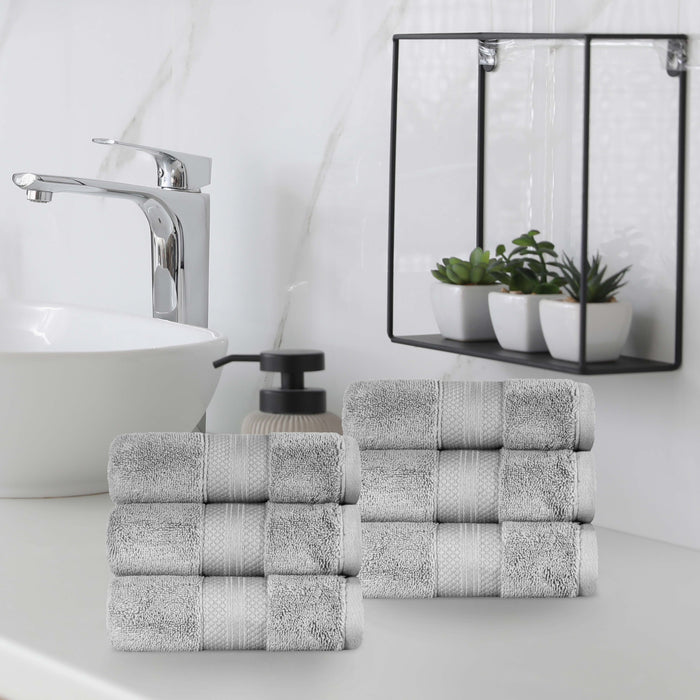 Turkish Cotton Absorbent Ultra-Plush Solid 6 Piece Hand Towel Set - Gray