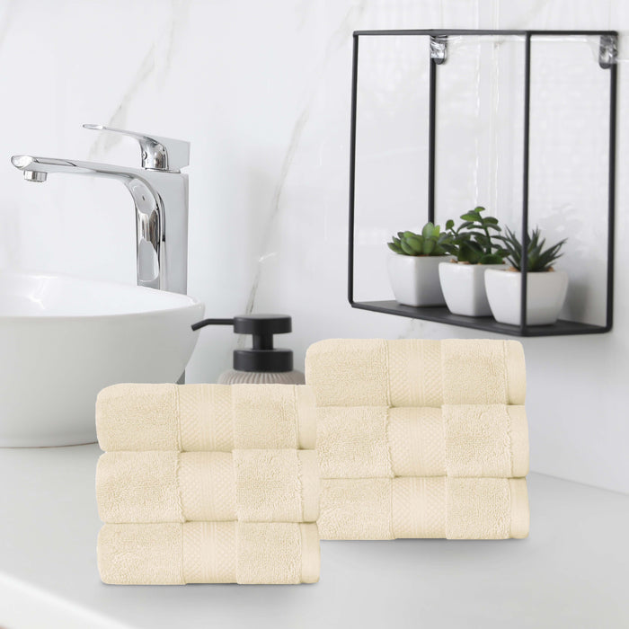 Turkish Cotton Absorbent Ultra-Plush Solid 6 Piece Hand Towel Set - Ivory