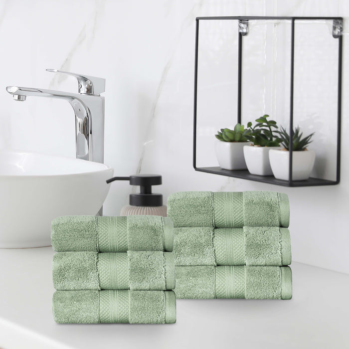 Turkish Cotton Absorbent Ultra-Plush Solid 6 Piece Hand Towel Set - Olive Green