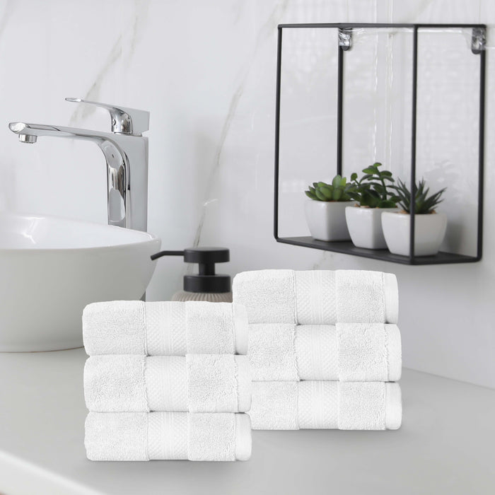 Turkish Cotton Absorbent Ultra-Plush Solid 6 Piece Hand Towel Set - White