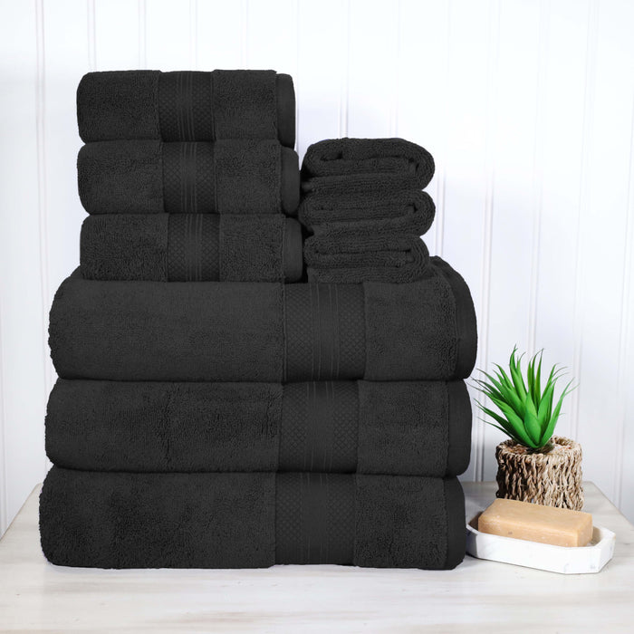 Turkish Cotton Highly Absorbent Solid 9 Piece Ultra-Plush Towel Set - Black