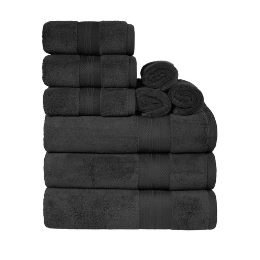 Turkish Cotton Highly Absorbent Solid 9 Piece Ultra-Plush Towel Set - Black