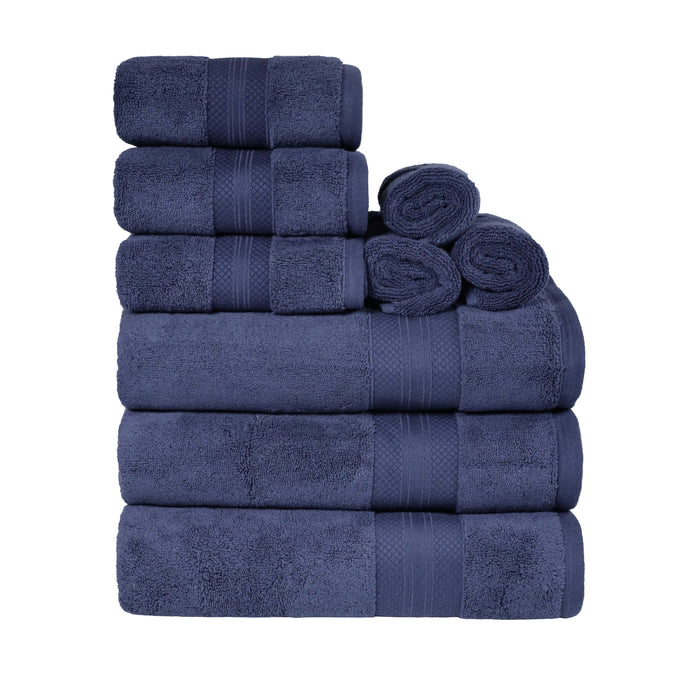 Turkish Cotton Highly Absorbent Solid 9 Piece Ultra-Plush Towel Set - Crown Blue