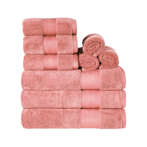 Turkish Cotton Highly Absorbent Solid 9 Piece Ultra-Plush Towel Set - Coral