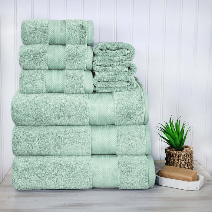 Turkish Cotton Highly Absorbent Solid 9 Piece Ultra-Plush Towel Set - Dusty Aqua