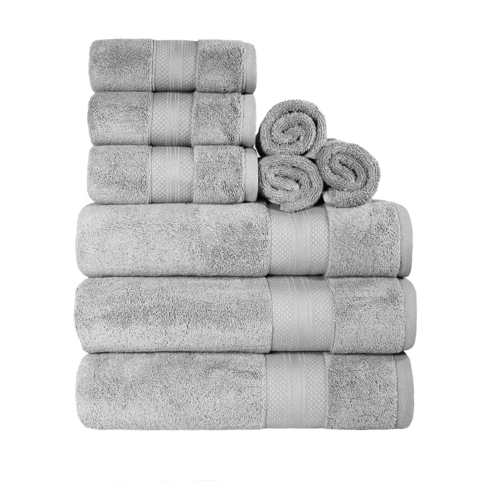 Turkish Cotton Highly Absorbent Solid 9 Piece Ultra-Plush Towel Set - Gray