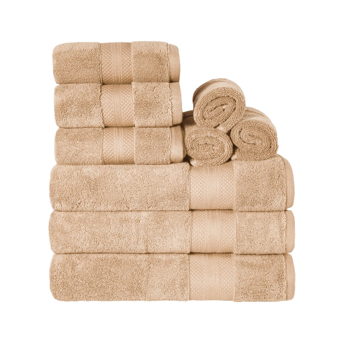 Turkish Cotton Highly Absorbent Solid 9 Piece Ultra-Plush Towel Set - Hazelnut