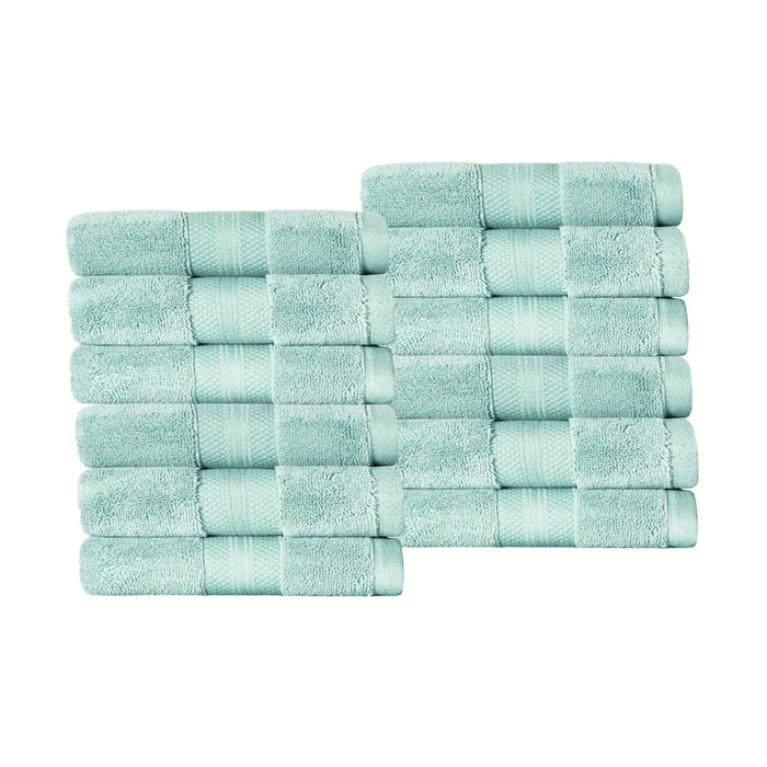 Turkish Cotton Absorbent Ultra-Plush Solid 12-Piece Face Towel Set - Dusty Aqua