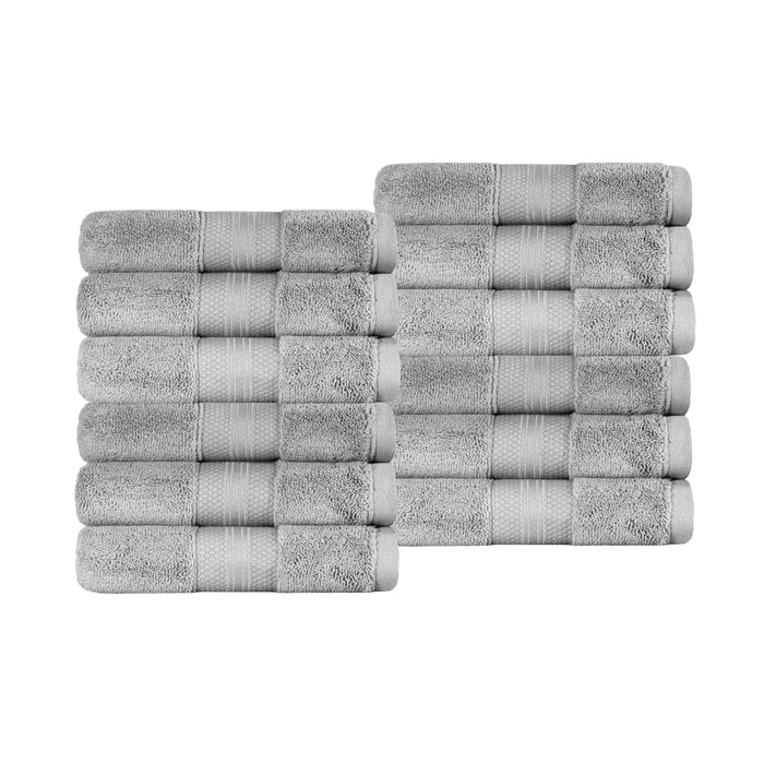 Turkish Cotton Absorbent Ultra-Plush Solid 12-Piece Face Towel Set - Gray