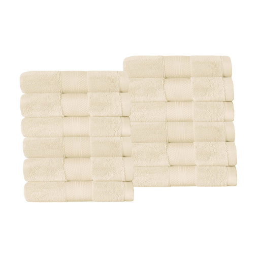 Turkish Cotton Absorbent Ultra-Plush Solid 12-Piece Face Towel Set - Ivory
