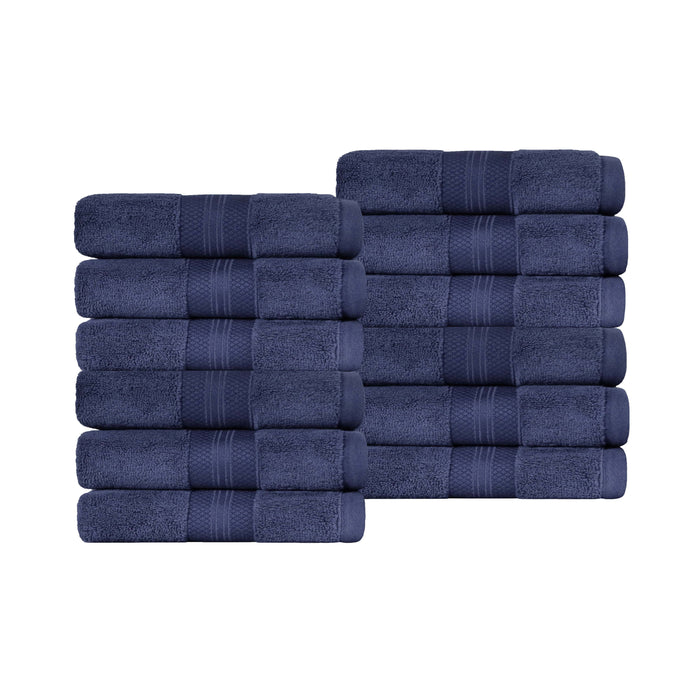 Turkish Cotton Absorbent Ultra-Plush Solid 12-Piece Face Towel Set - Navy Blue