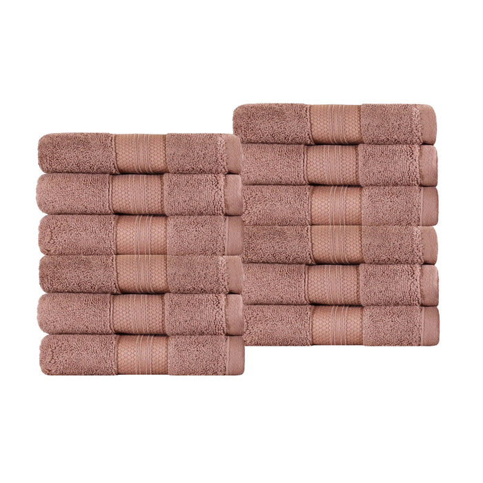 Turkish Cotton Absorbent Ultra-Plush Solid 12-Piece Face Towel Set - Taupe