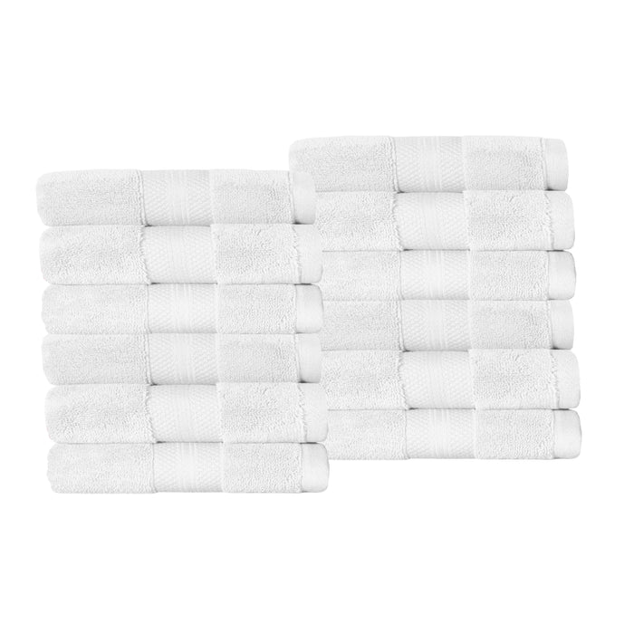 Turkish Cotton Absorbent Ultra-Plush Solid 12-Piece Face Towel Set - White