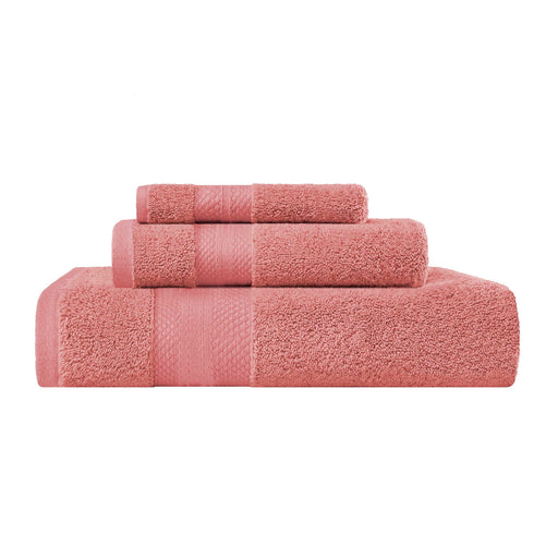 Turkish Cotton Highly Absorbent Solid 3 Piece Ultra-Plush Towel Set - Coral