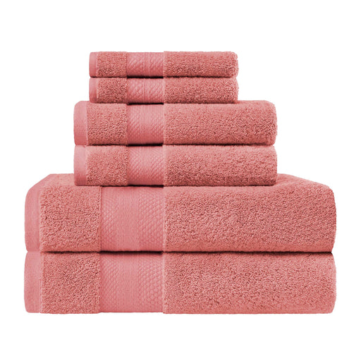 Turkish Cotton Highly Absorbent Solid 6 Piece Ultra-Plush Towel Set - Coral
