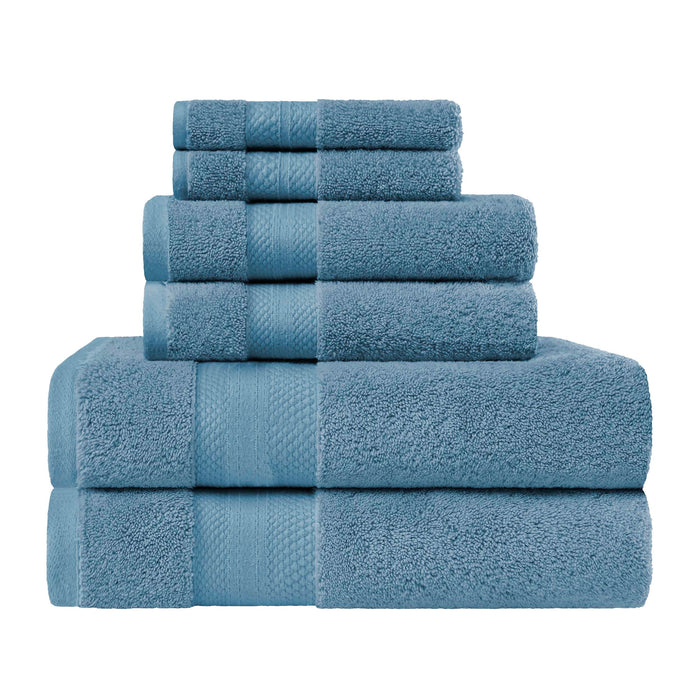 Turkish Cotton Highly Absorbent Solid 6 Piece Ultra-Plush Towel Set - Denim Blue