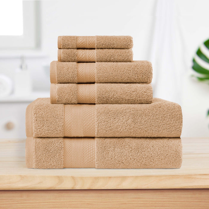 Turkish Cotton Highly Absorbent Solid 6 Piece Ultra-Plush Towel Set - Hazelnut