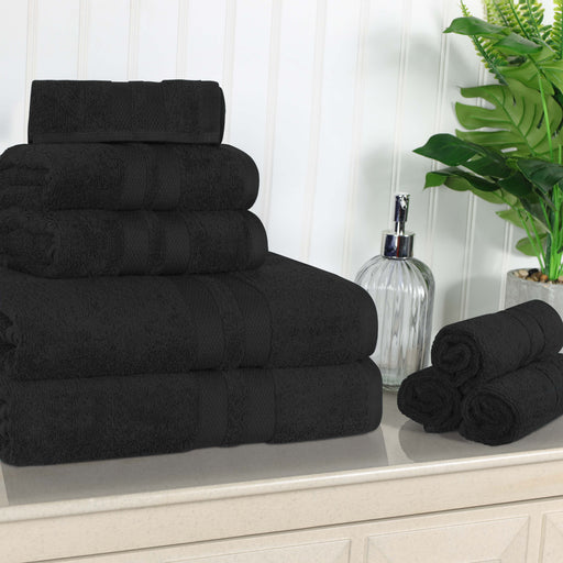 Ultra Soft Cotton Absorbent Solid Assorted 8 Piece Towel Set - Black